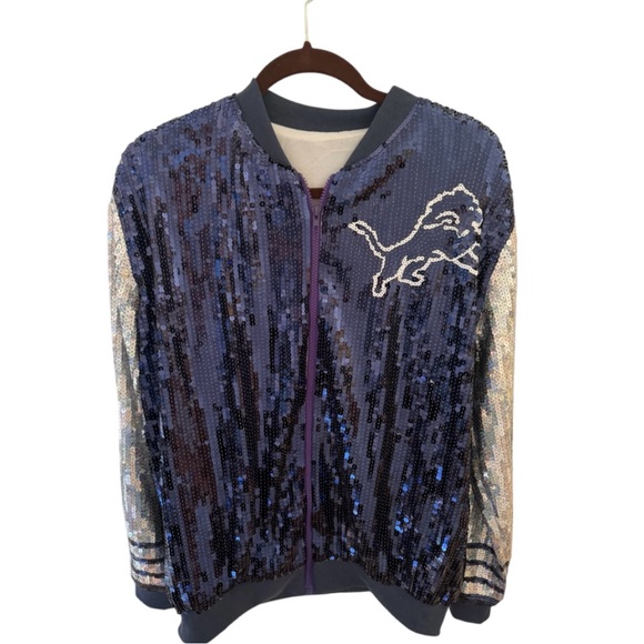 Detroit Lions Women’s One Size Blue & Silver Sequined Jacket - Picture 6 of 10